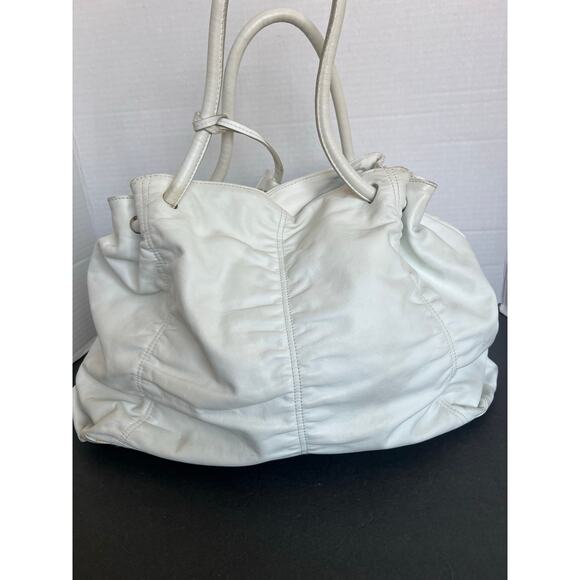 FURLA Ruched White X-Large Leather Shoulder Bag Purse Tote - Picture 5 of 15
